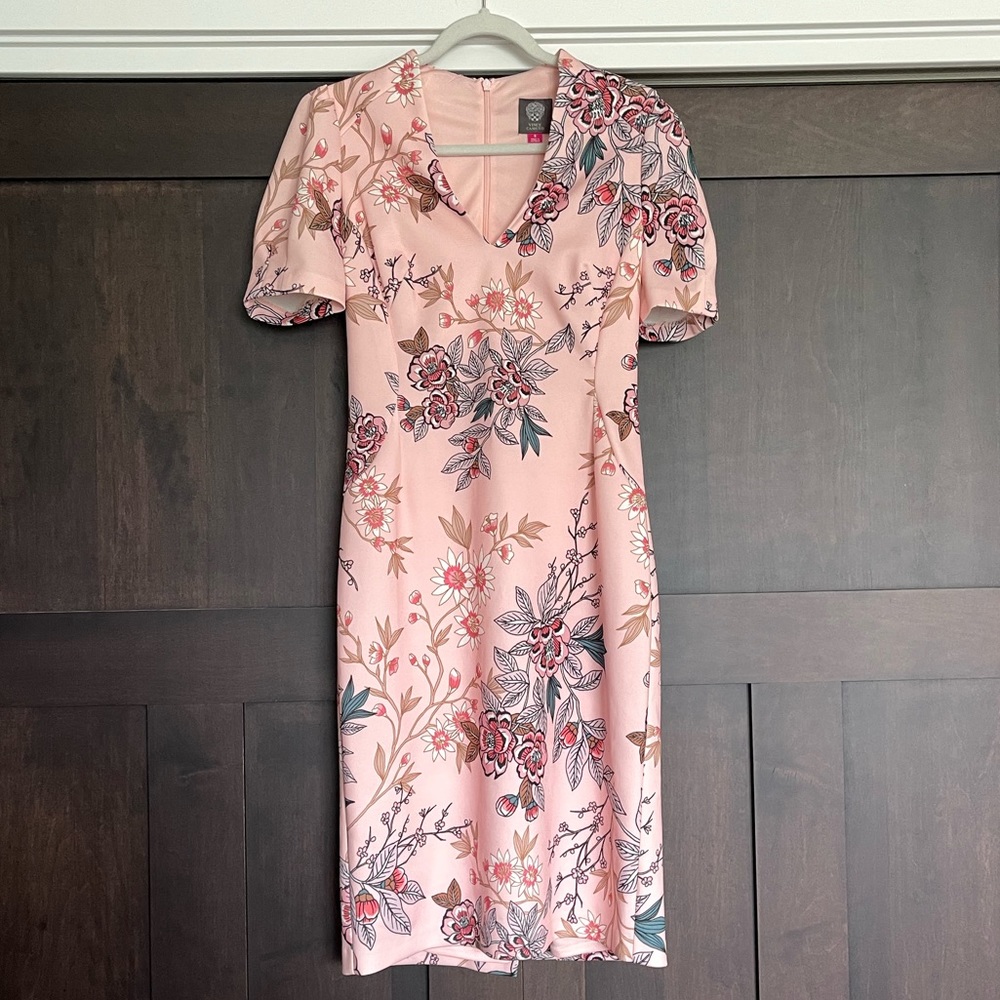 Vince Camuto Pink Floral Print Scuba Sheath Dress Size 8